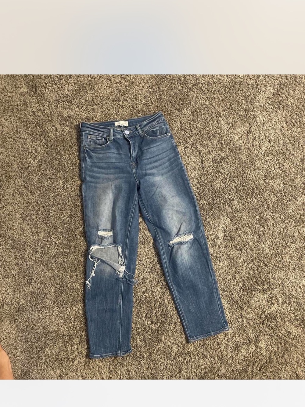 Distressed Boyfriend Jeans in Denim Blue